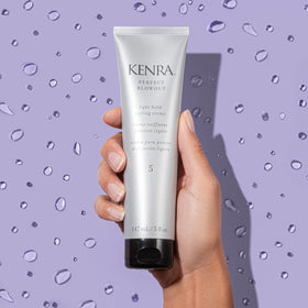 Kenra tube placed on styling station with tools implying heat protection use