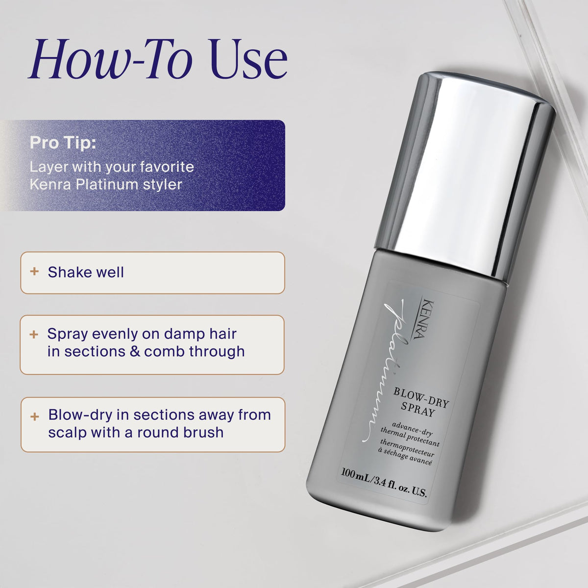 Kenra in-use while blow-drying to speed drying and smooth hair