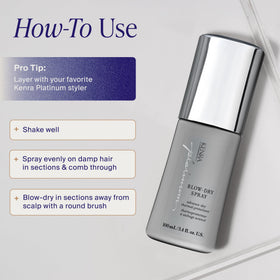 Kenra in-use while blow-drying to speed drying and smooth hair