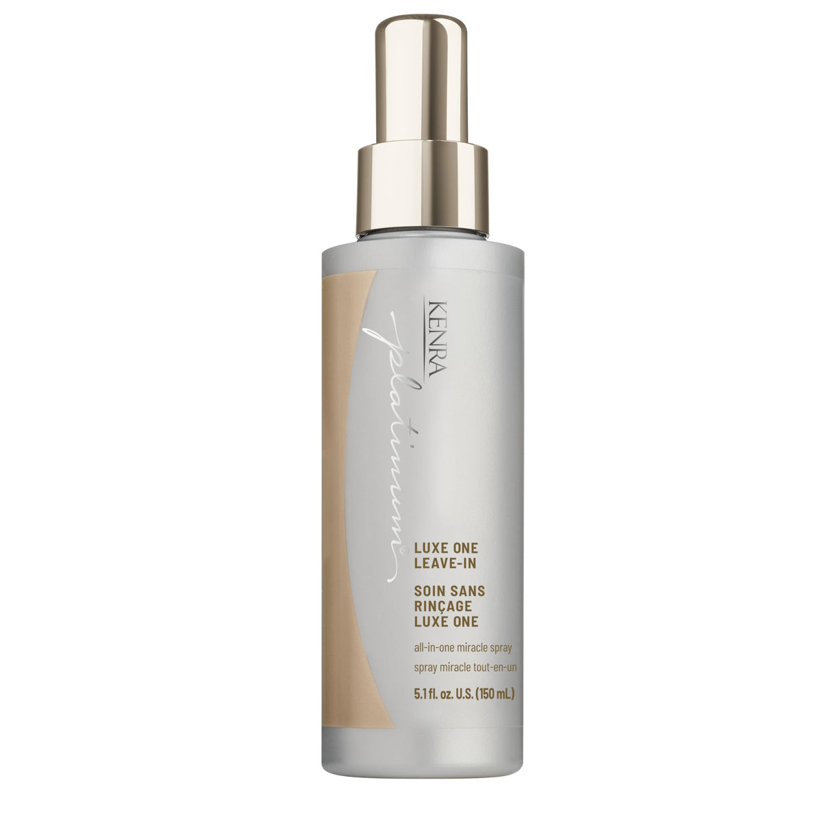 Kenra Platinum Luxe One front bottle showing label and elegant packaging benefit: premium presentation