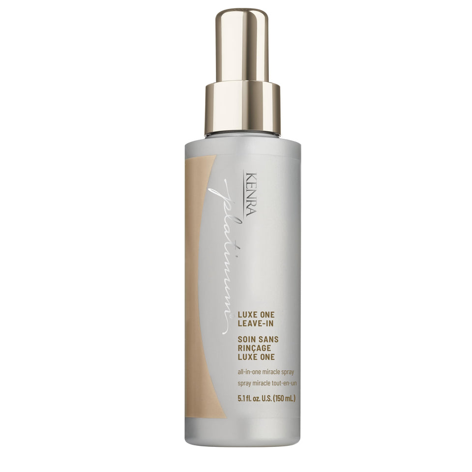 Kenra Platinum Luxe One front bottle showing label and elegant packaging benefit: premium presentation
