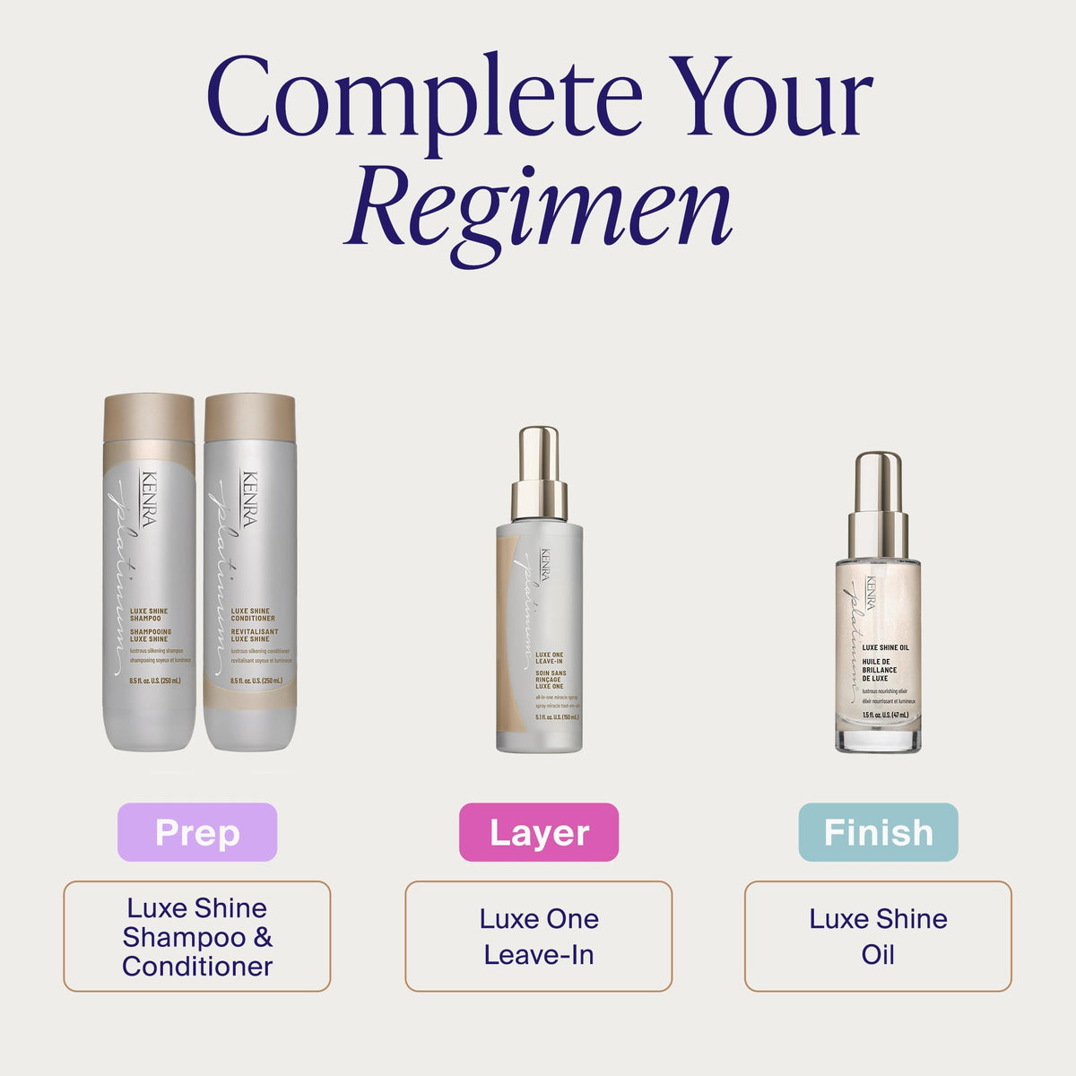 Kenra Platinum Luxe One next to a ruler for size comparison showing 5 fl oz benefit: travel-friendly