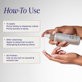 Kenra Platinum Luxe One mist texture visual on hair strands showing shine and slip benefit: smoother styling