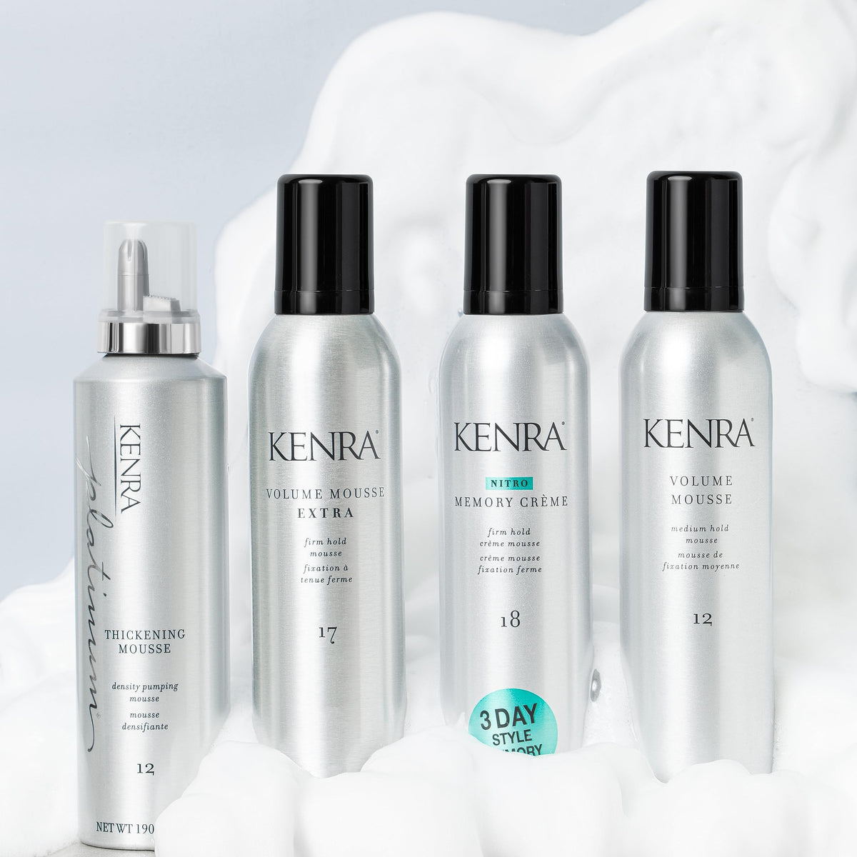 Kenra Platinum mousse being dispensed in hand for easy application demo