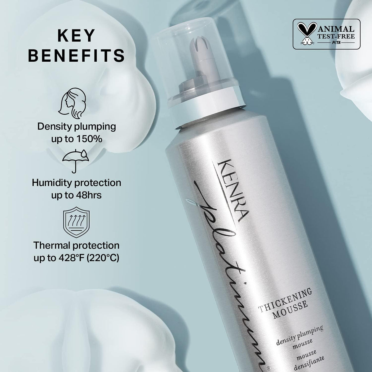 Kenra Platinum mousse foam texture close-up illustrating lightweight body