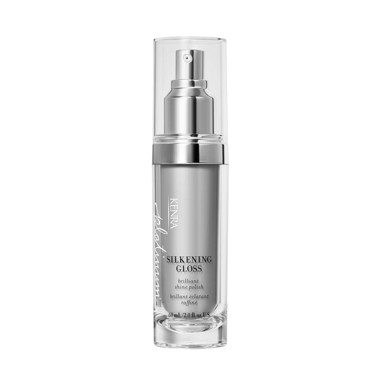 Kenra Platinum Silkening Gloss front packaging shows bottle and label, conveys professional polish