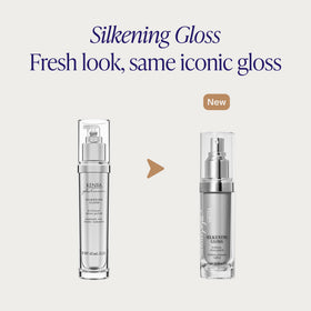 Kenra Platinum Silkening Gloss texture close-up on palm, highlighting lightweight non-greasy finish