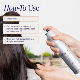Kenra used during blow-dry creating volume and smooth styling results