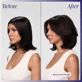 Kenra spray applied at hair roots demonstrating lift and styling support