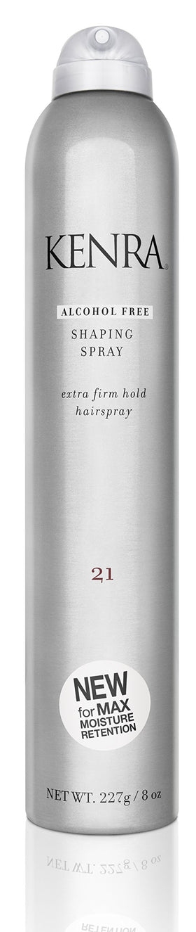 Kenra shaping spray 21 front bottle showing brand and shiny finish benefit