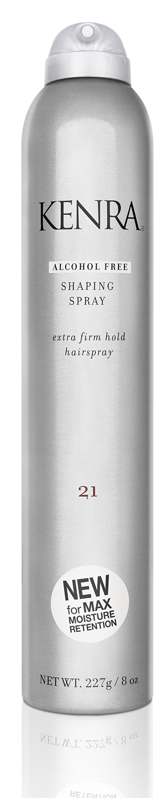 Kenra shaping spray 21 front bottle showing brand and shiny finish benefit