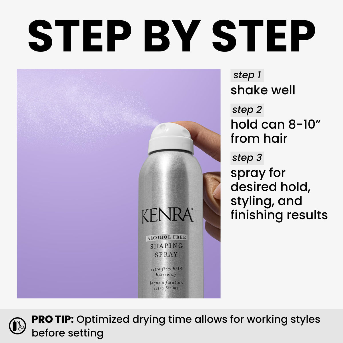 Stylist using Kenra shaping spray 21 to sculpt hair offering extra firm hold