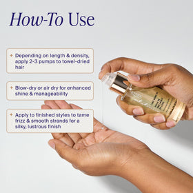 Kenra oil texture in hand highlighting lightweight feel and instant smoothing benefit