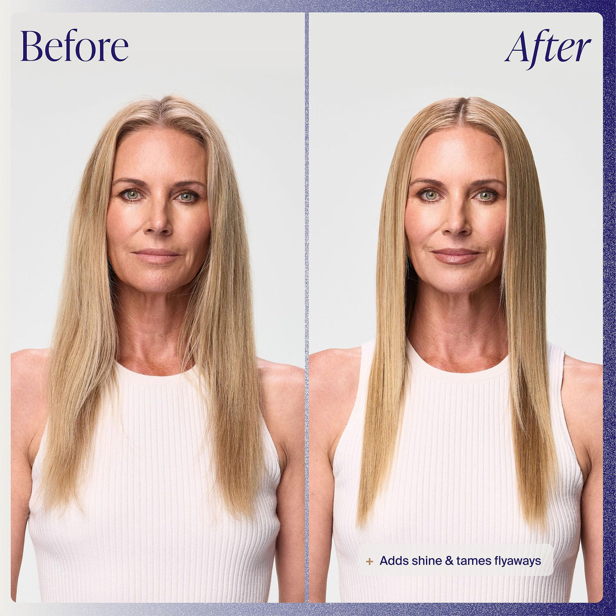 Kenra shine spray on hair close-up showing smooth reflective texture