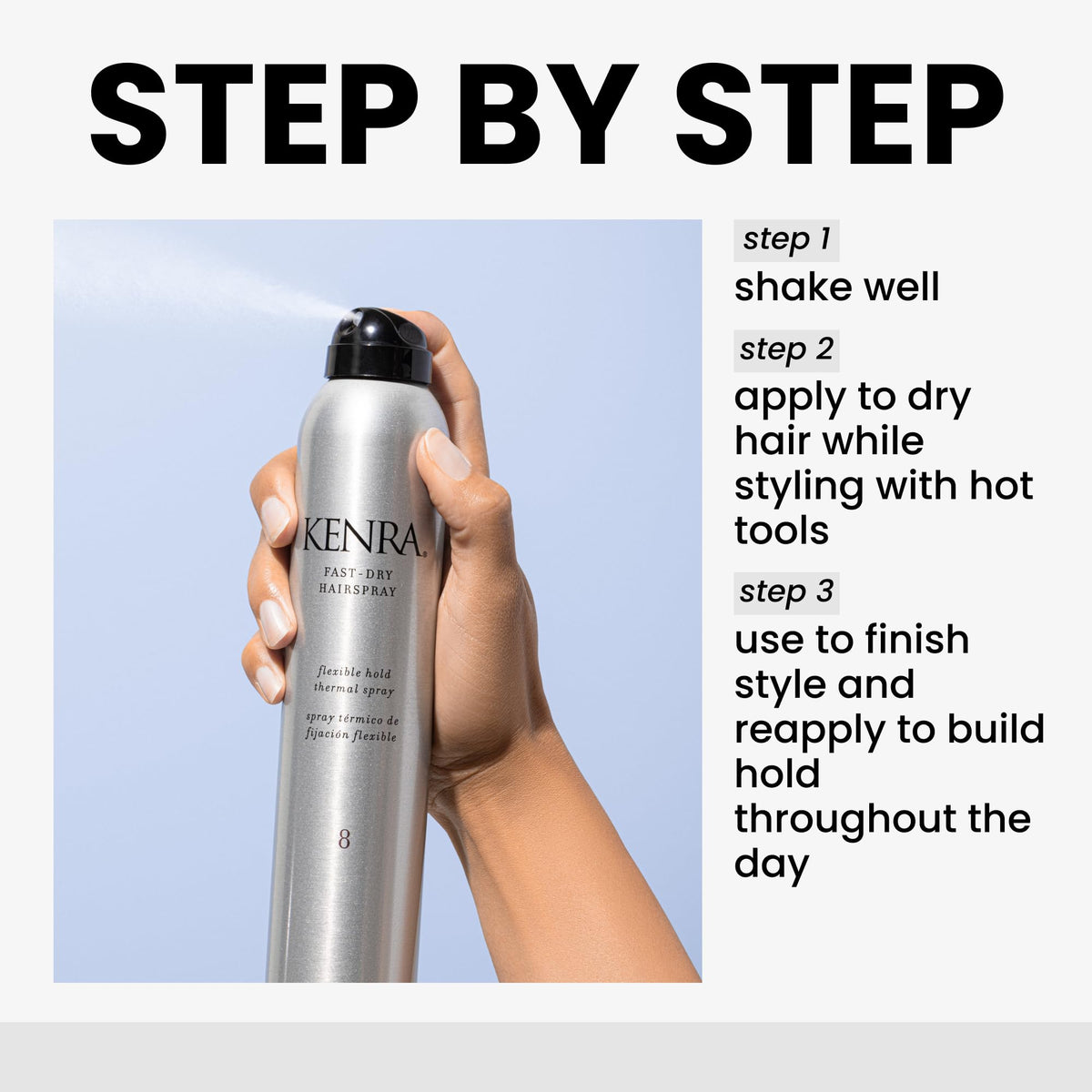 Kenra bottle in hand for size comparison and portable salon convenience