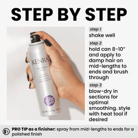 Kenra bottle held in hand illustrating compact 4.2 oz travel-friendly size