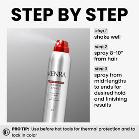Kenra being sprayed during blowdrying to protect color and reduce heat damage