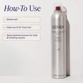 Kenra spray in use by stylist delivering touchable flexible hold