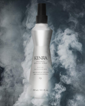 Kenra spray close-up of nozzle demonstrating fine mist for even coverage