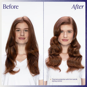 Kenra used with flat iron showing heat protection and smooth result on hair