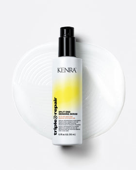 Kenra before-and-after lengths comparison illustrating sealed split ends benefit