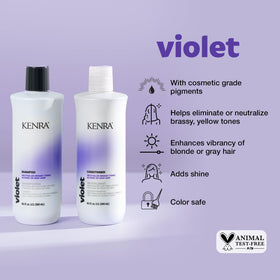 Kenra label detail highlighting violet pigment and color-safe benefit