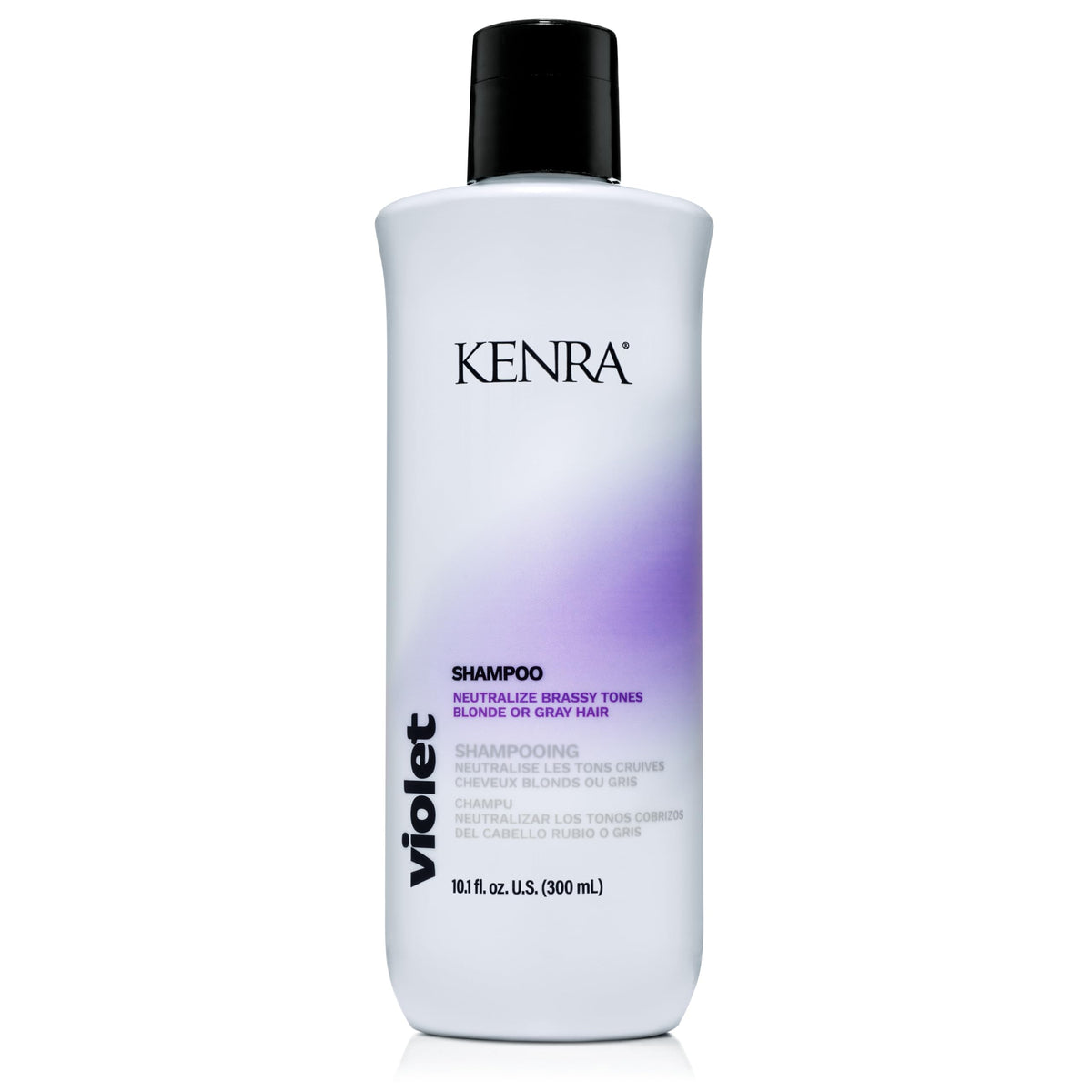 Kenra bottle front view showing violet shampoo and cool-tone benefit