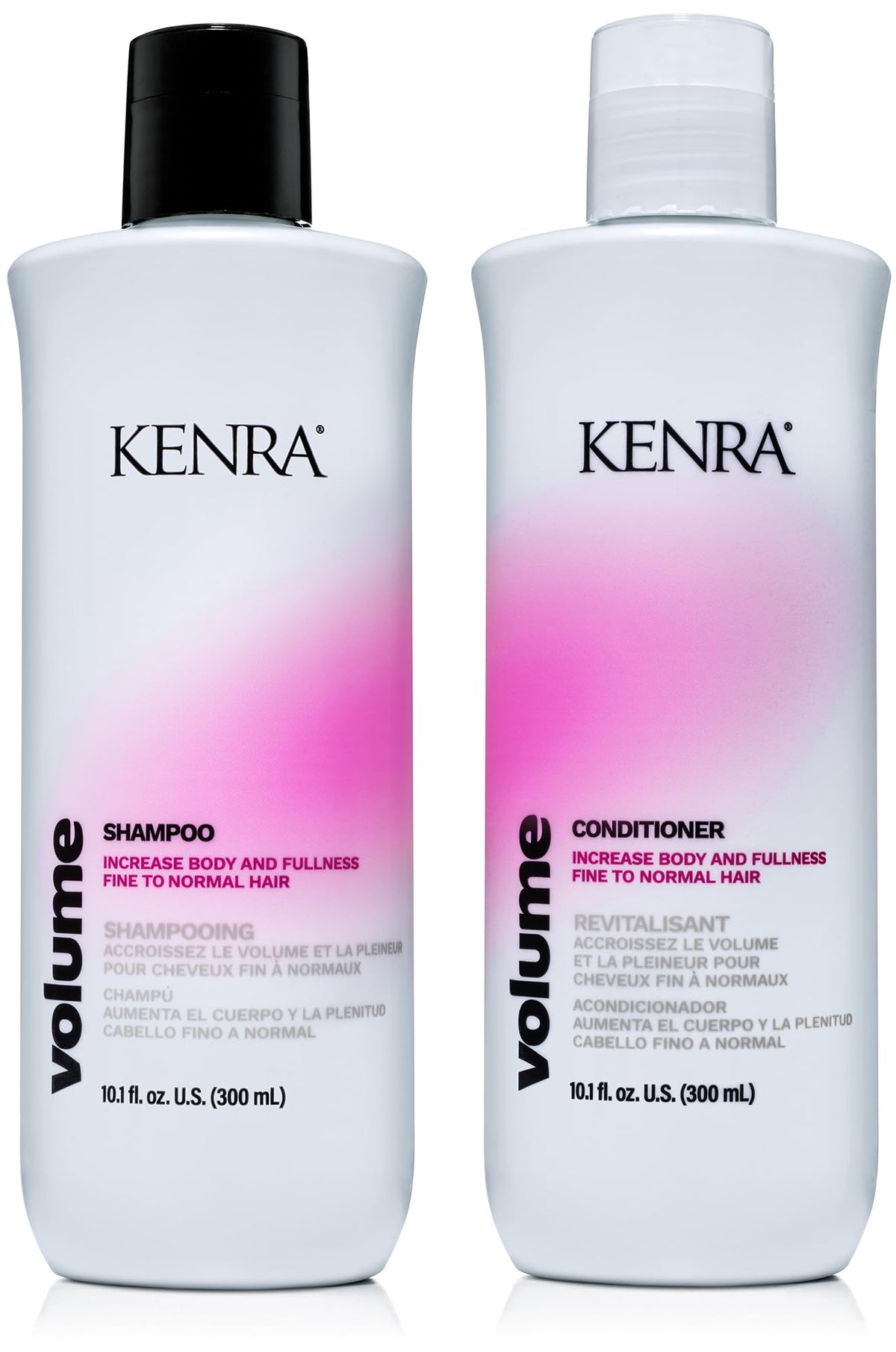 Kenra volume front packaging showing bottles and benefit of lift