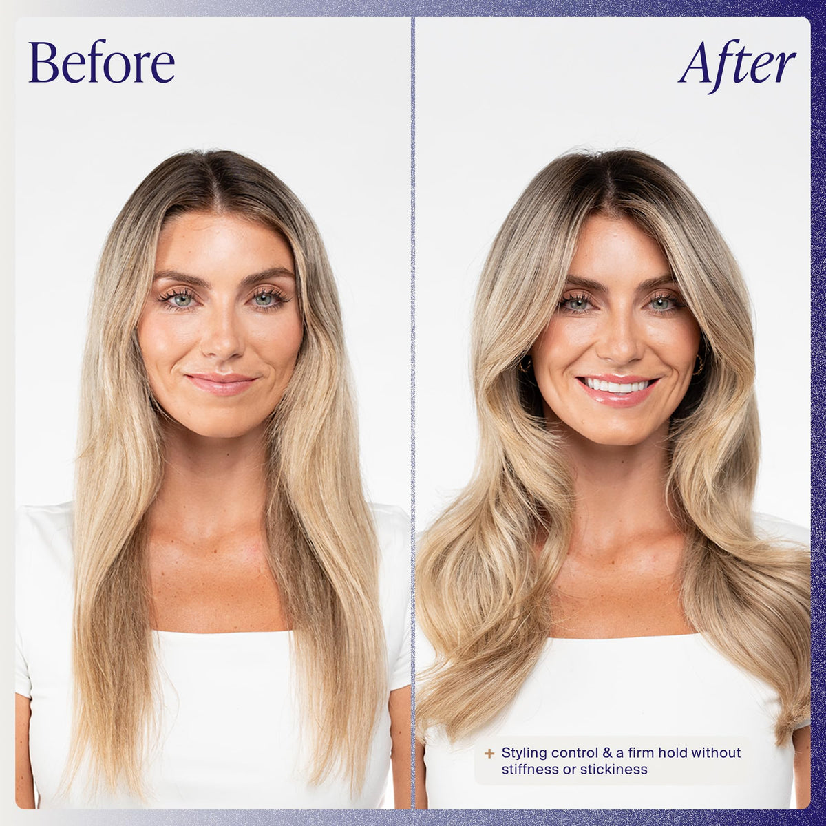 Kenra mousse applied to damp hair illustrating volume and curl definition