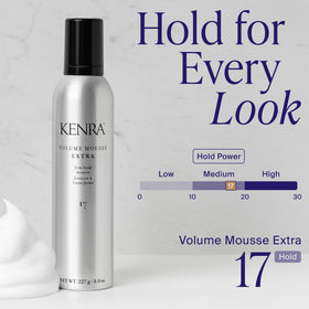 Kenra mousse dispensed in hand demonstrating easy spread and control