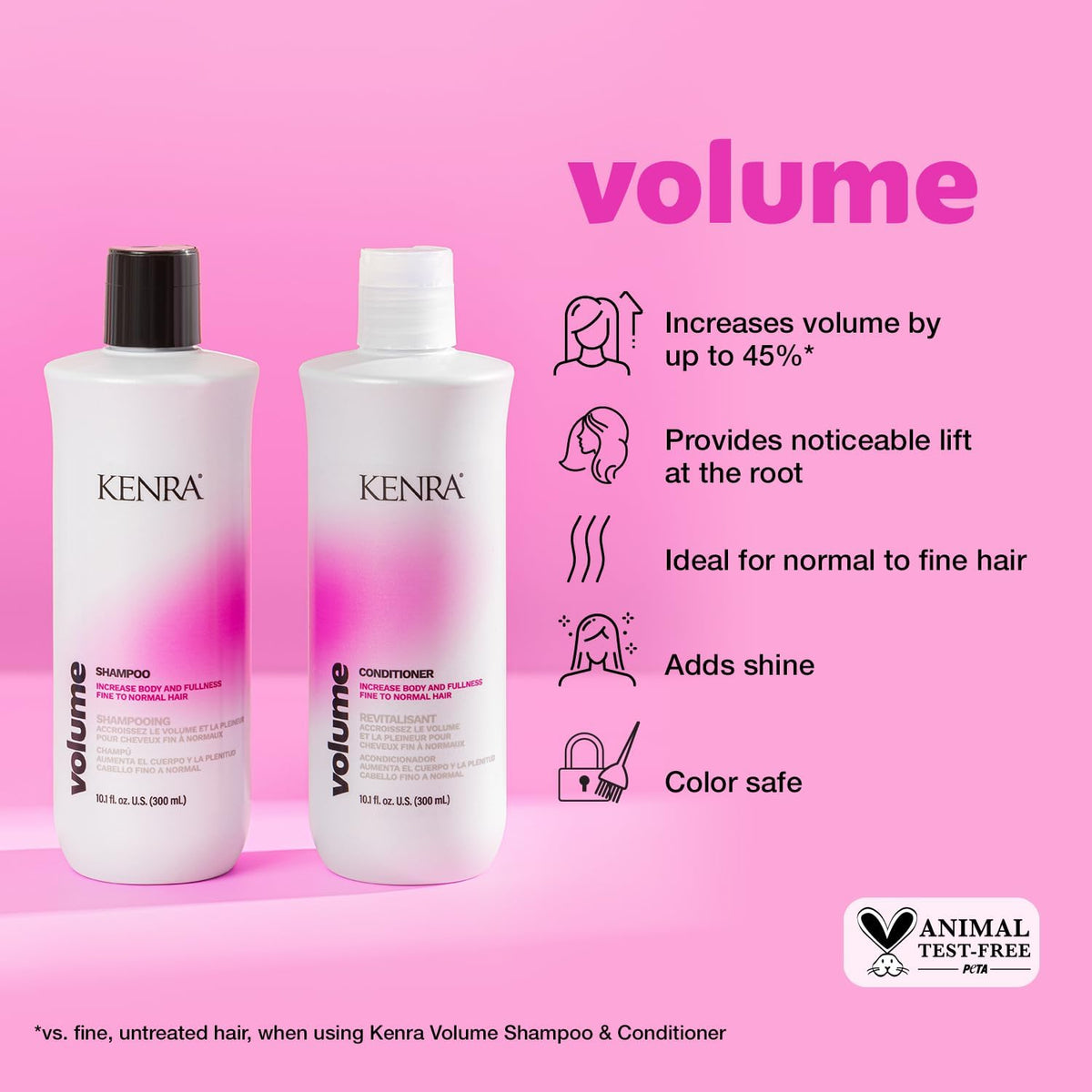 Kenra volume shampoo and conditioner paired for fuller hair results