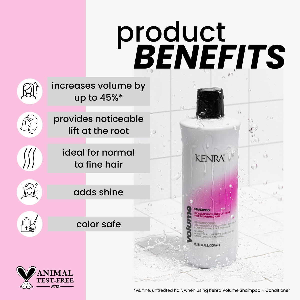 Kenra volume shampoo pump and cap detail demonstrating convenient dispensing and salon-friendly use
