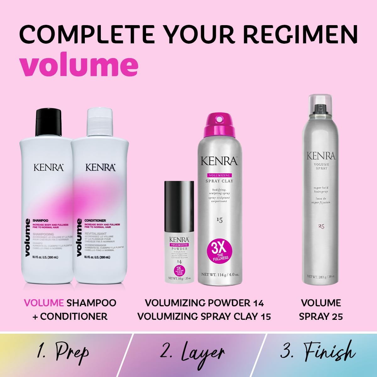 Kenra volume size comparison with hand showing 10.1 fl oz scale