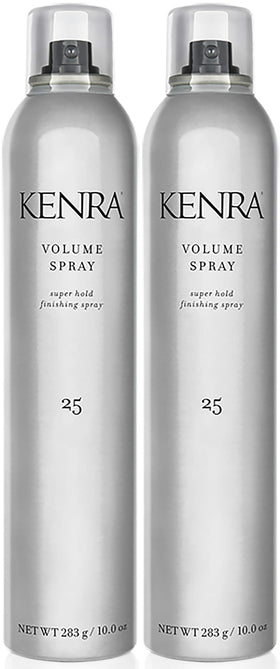 Kenra Volume Spray #25 front packaging showing twin cans and brand reliability