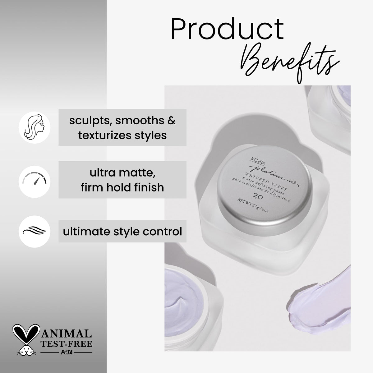 Kenra whipped texture closeup highlighting airy souffle and easy spreadability
