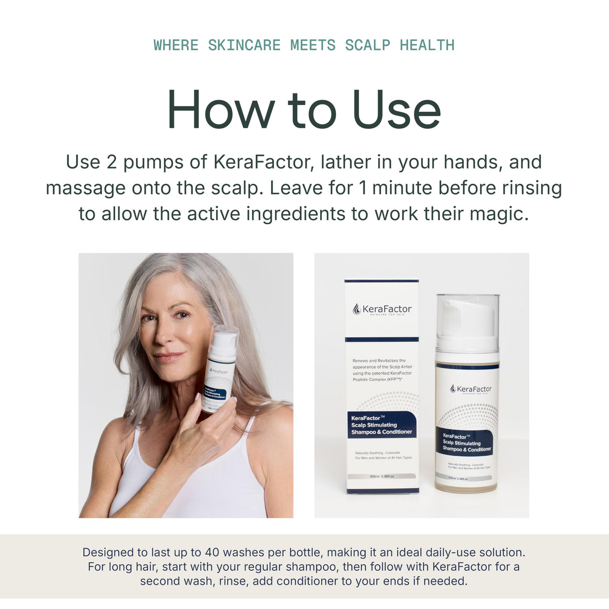 KeraFactor texture lather detail illustrating lightweight formula that rinses clean