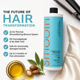 KERAGEN product in a salon chair during blowout to show professional-level finish benefit