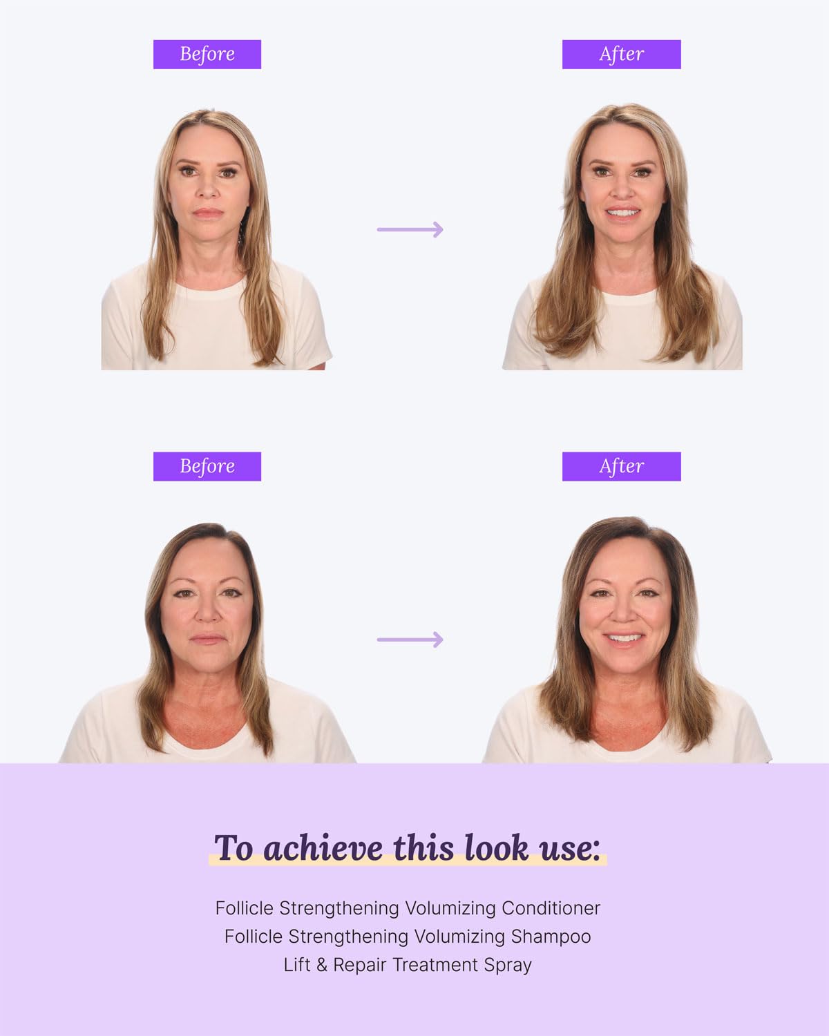 Keranique applying mousse to towel-dried hair for immediate root lift