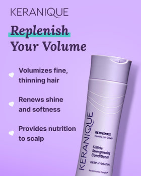 Keranique being applied in shower demonstrating use and improved detangling during conditioning