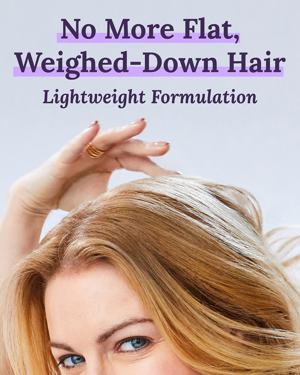 Keranique styled hair after blow-dry showing volume and frizz control