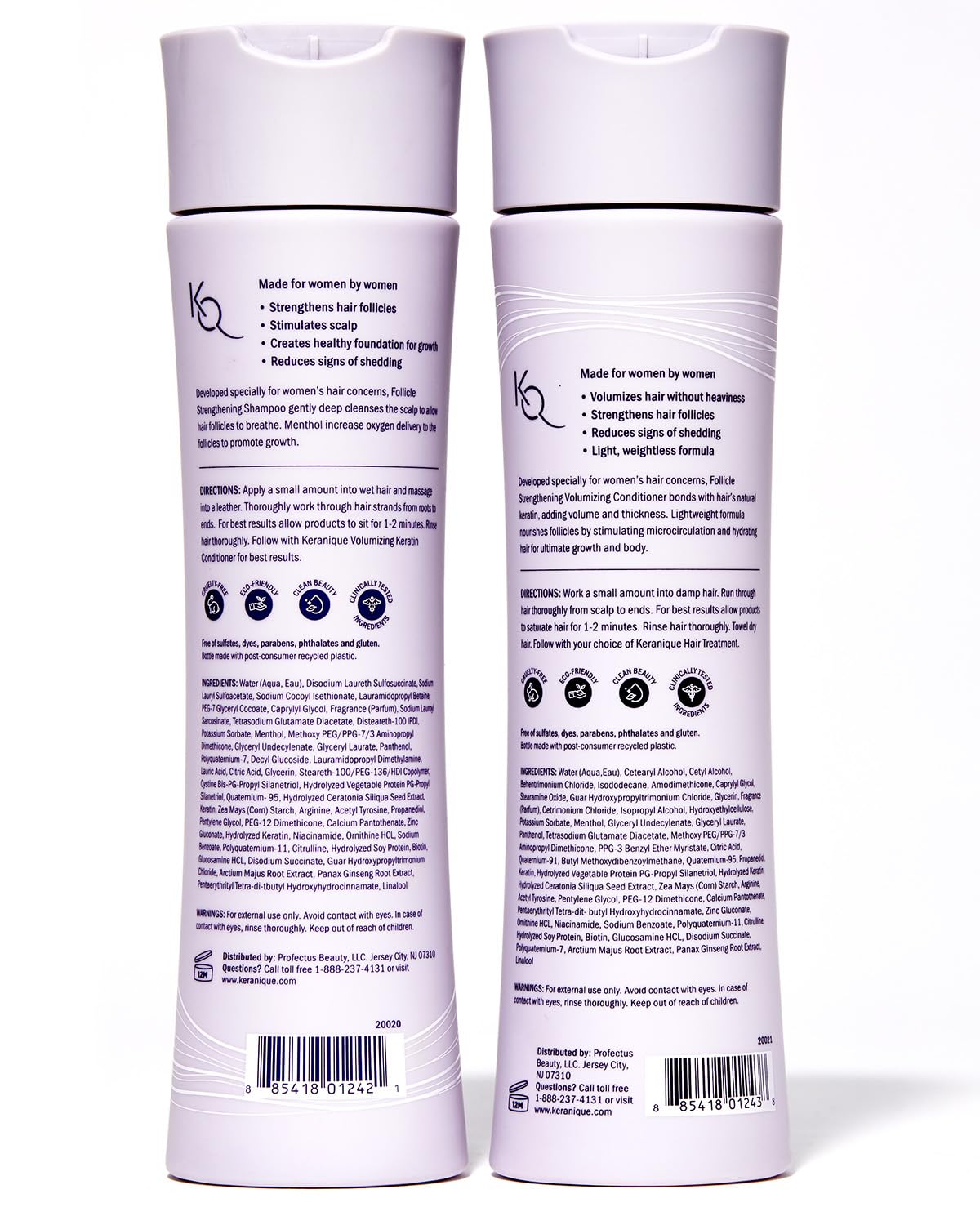 Keranique cruelty-free badge on label showing ethical ingredient benefit