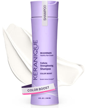 Keranique front bottle showing 8 oz shampoo and clean packaging benefit
