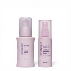 Keranique front kit packaging shows both products and benefits