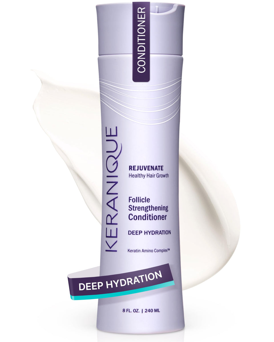 Keranique front packaging showing 8 ounce bottle and clear branding for easy identification and trust