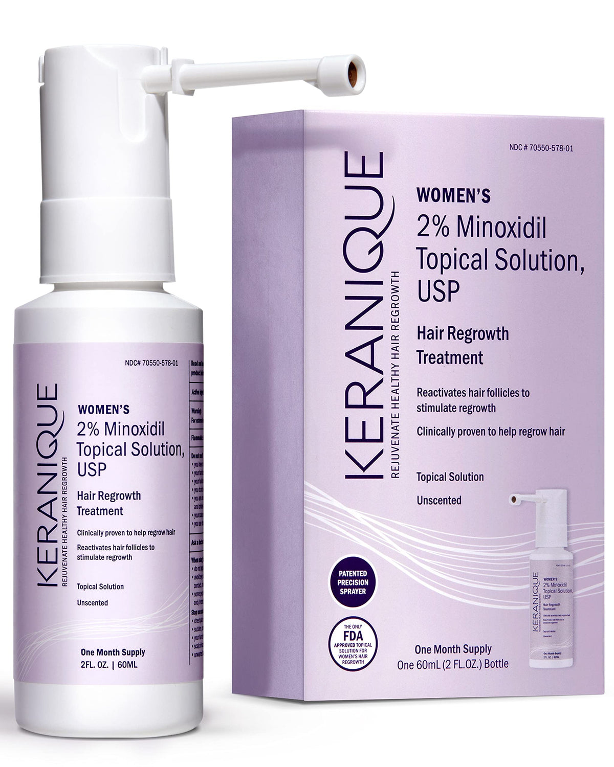 Keranique front packaging showing bottle and box for easy identification