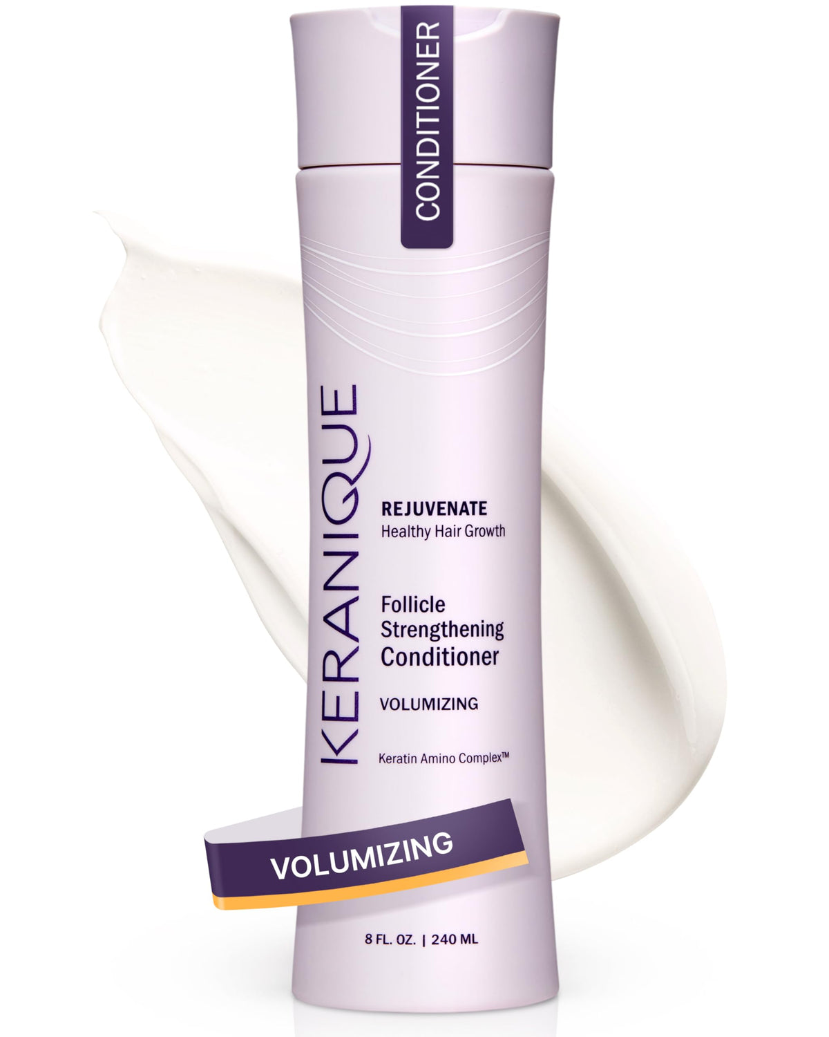 Keranique front packaging showing volumizing conditioner benefits