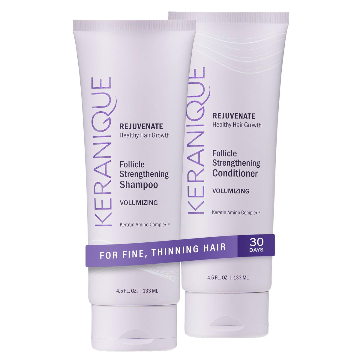 Keranique front packaging showing volumizing duo and benefits