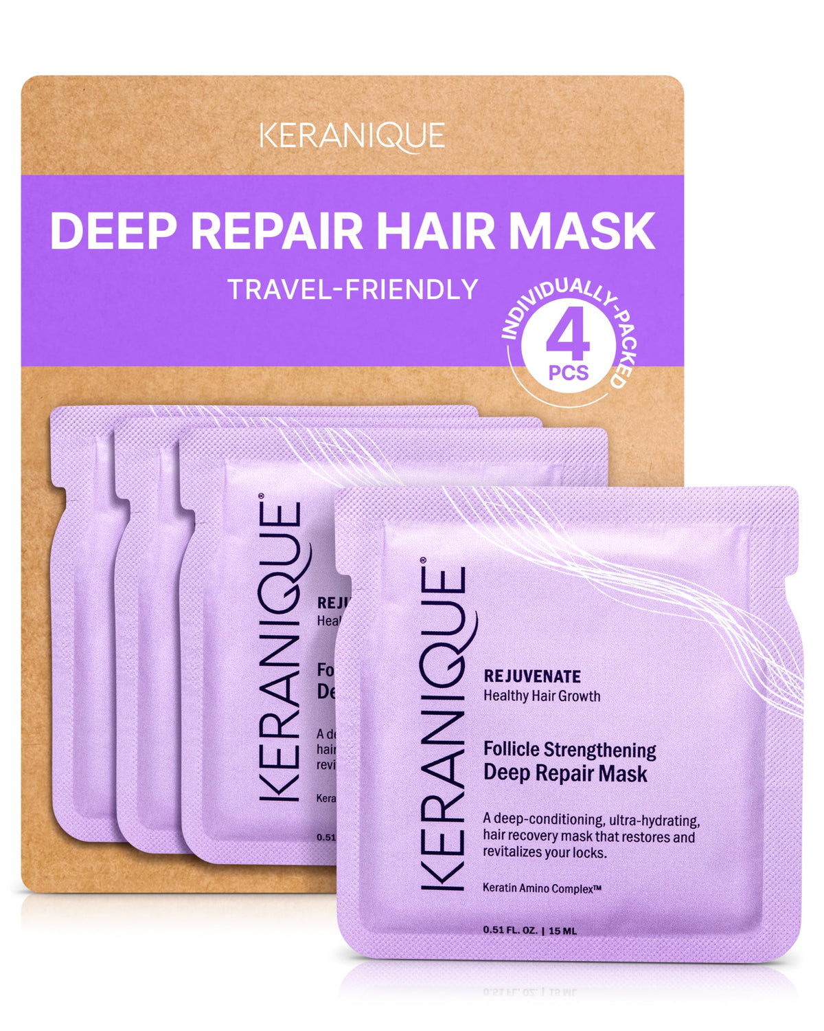 Keranique hair mask front jar showing branding and repair benefits