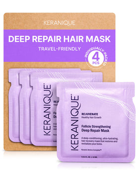Keranique hair mask front jar showing branding and repair benefits