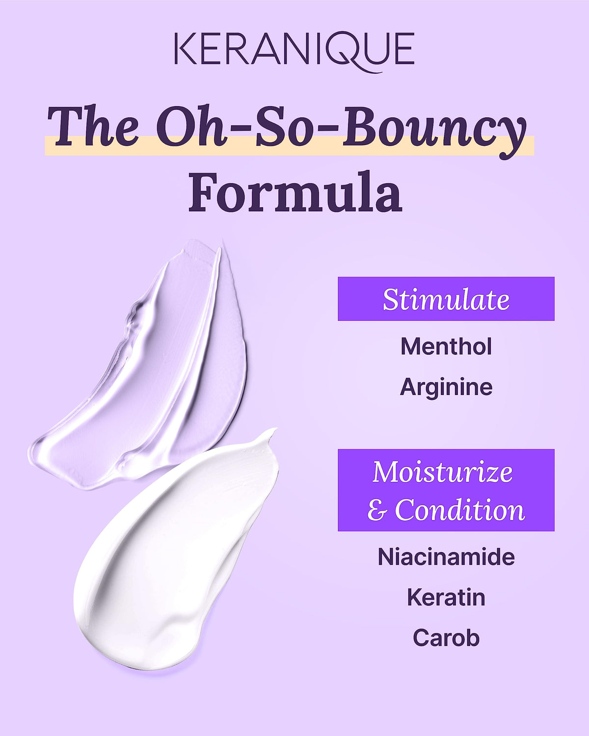 Keranique ingredients shot highlighting keratin and biotin strengthening